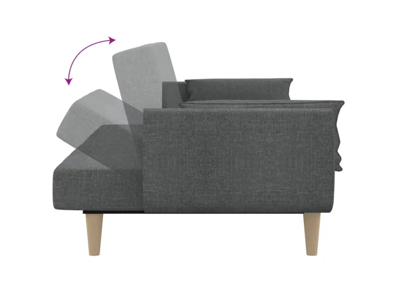 Canapé-lit à 2 places avec deux oreillers gris clair tissu