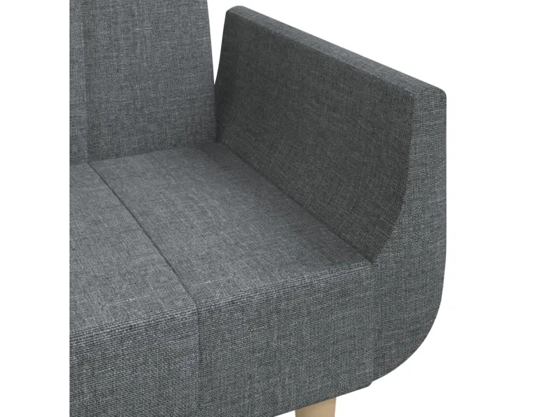 Canapé-lit à 2 places avec deux oreillers gris clair tissu