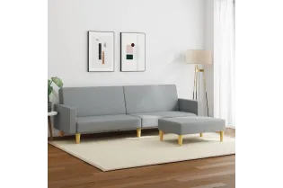 Canapé-lit à 2 places avec repose-pied gris clair tissu 2