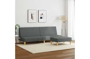 Canapé-lit à 2 places avec repose-pied gris foncé tissu