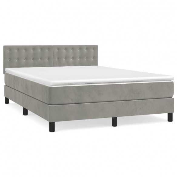cadre de lit et matelas Gris clair 140x200cm Velours