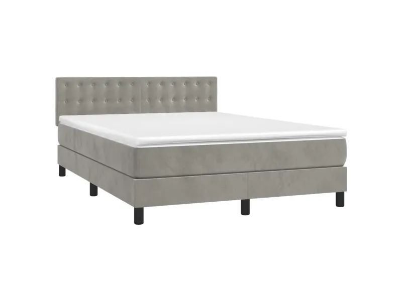 cadre de lit et matelas Gris clair 140x200cm Velours