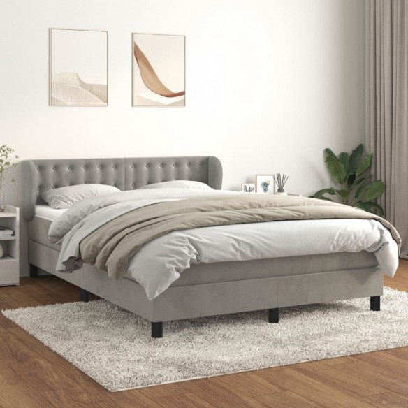 cadre de lit et matelas Gris clair 140x200cm Velours