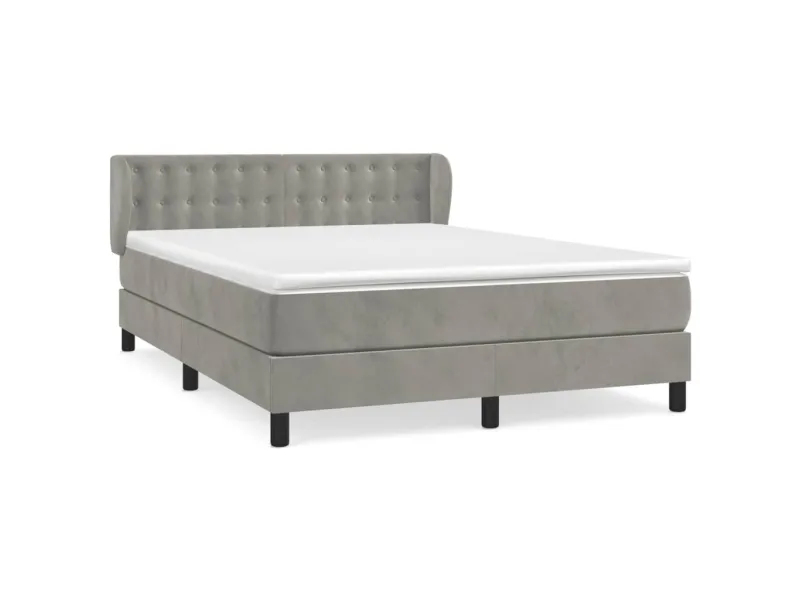 cadre de lit et matelas Gris clair 140x200cm Velours