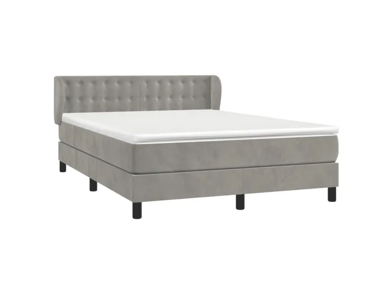 cadre de lit et matelas Gris clair 140x200cm Velours