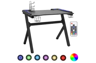 Bureau de jeu à LED en forme de Y noir 90x60x75 cm 2