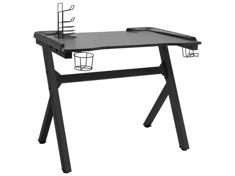 Bureau de jeu à LED en forme de Y noir 90x60x75 cm