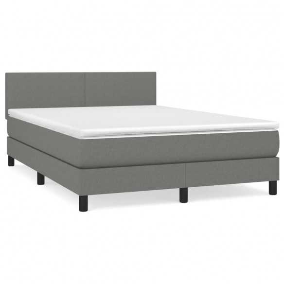 cadre de lit avec matelas Gris foncé 140x200cm Tissu