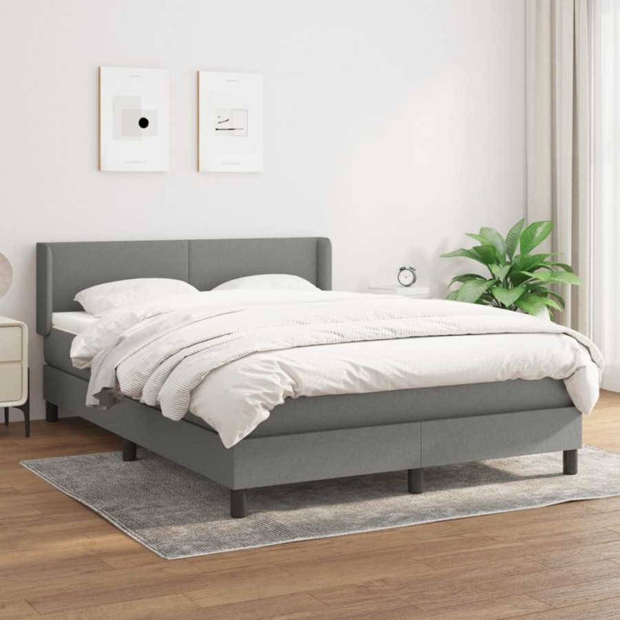 cadre de lit avec matelas Gris foncé 140x200cm Tissu