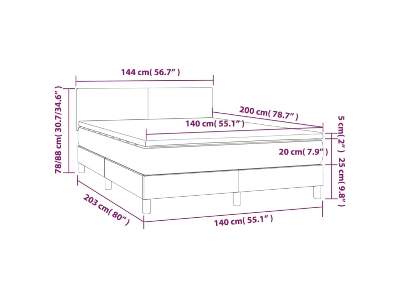 cadre de lit et matelas Gris clair 140x200cm Velours