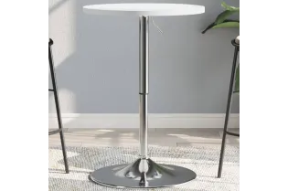 Table de bar blanc 50x50x90cm bois d'ingénierie et acier chromé