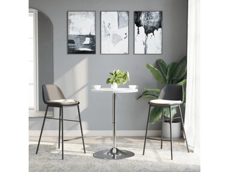 Table de bar blanc 50x50x90cm bois d'ingénierie et acier chromé