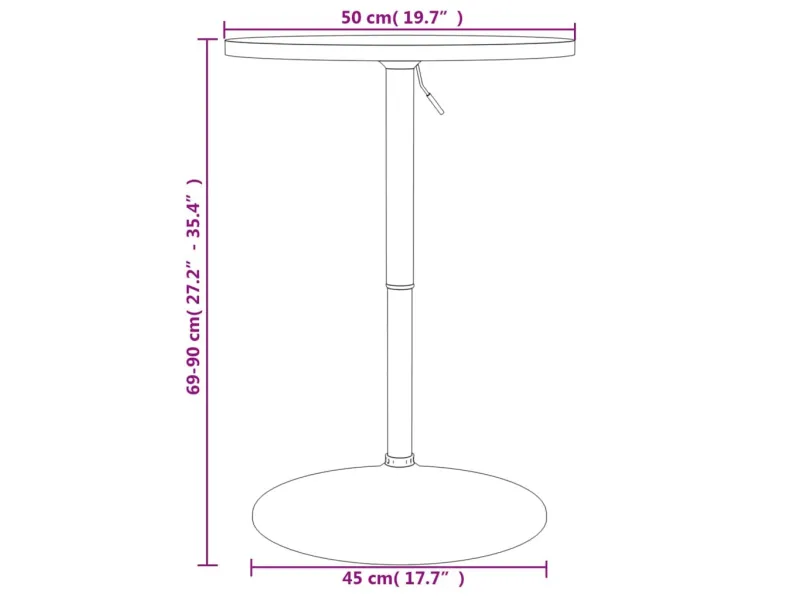 Table de bar blanc 50x50x90cm bois d'ingénierie et acier chromé