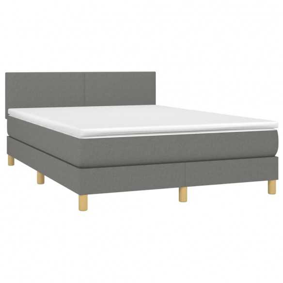 cadre de lit et matelas et LED Gris foncé 140x200 cm