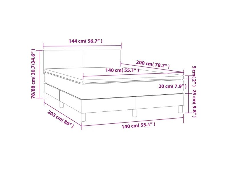 cadre de lit et matelas et LED Gris foncé 140x200 cm