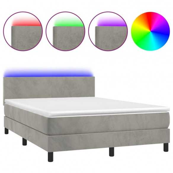 cadre de lit avec matelas LED Gris clair 140x200 cm