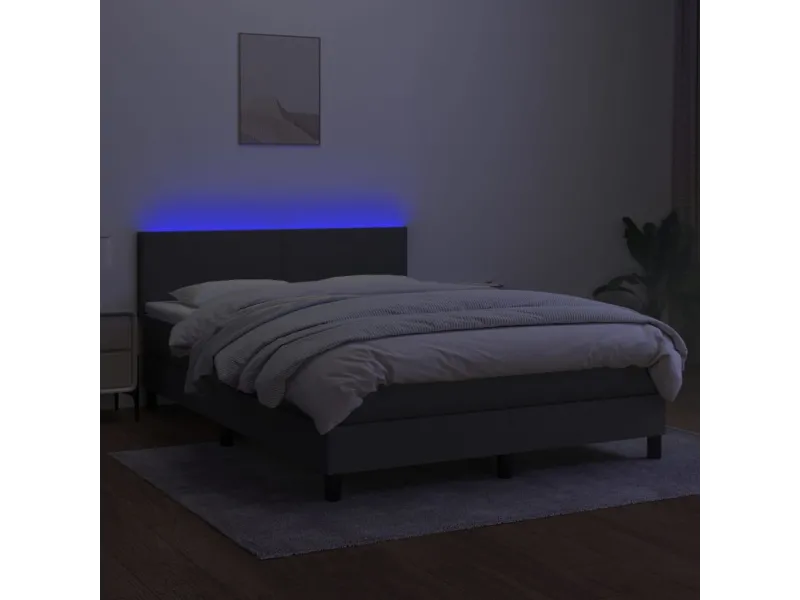 cadre de lit et matelas et LED Gris foncé 140x200 cm