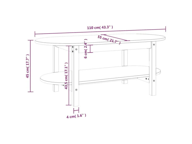 Table basse Blanc 110x55x45 cm Bois massif de pin
