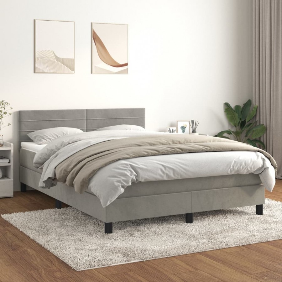 cadre de lit et matelas Gris clair 140x200cm Velours