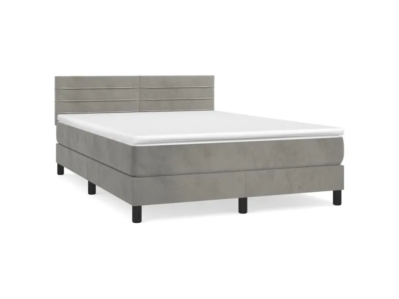 cadre de lit et matelas Gris clair 140x200cm Velours