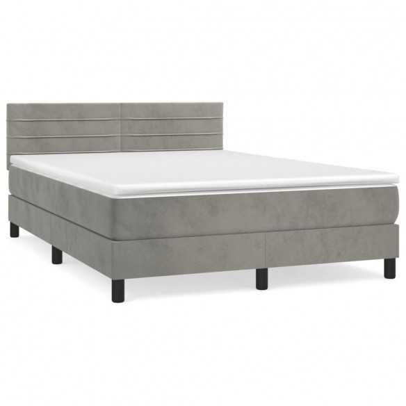 cadre de lit et matelas Gris clair 140x200cm Velours