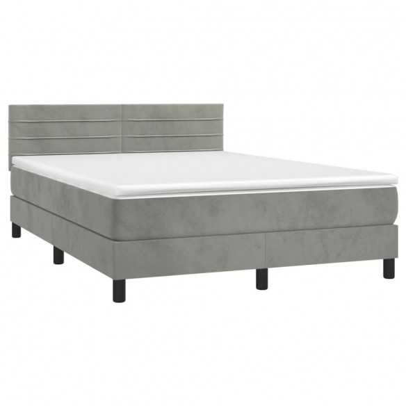 cadre de lit et matelas Gris clair 140x200cm Velours