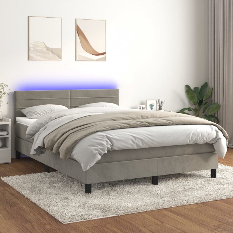 cadre de lit avec matelas LED Gris clair 140x200 cm