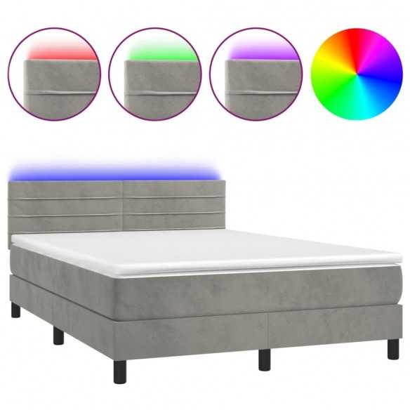 cadre de lit avec matelas LED Gris clair 140x200 cm