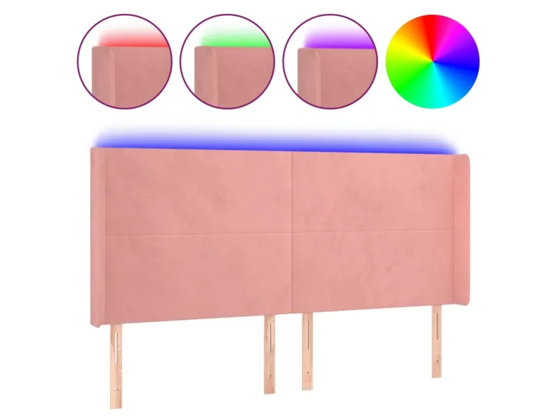 Tête de lit à LED Rose 183x16x118/128 cm Velours