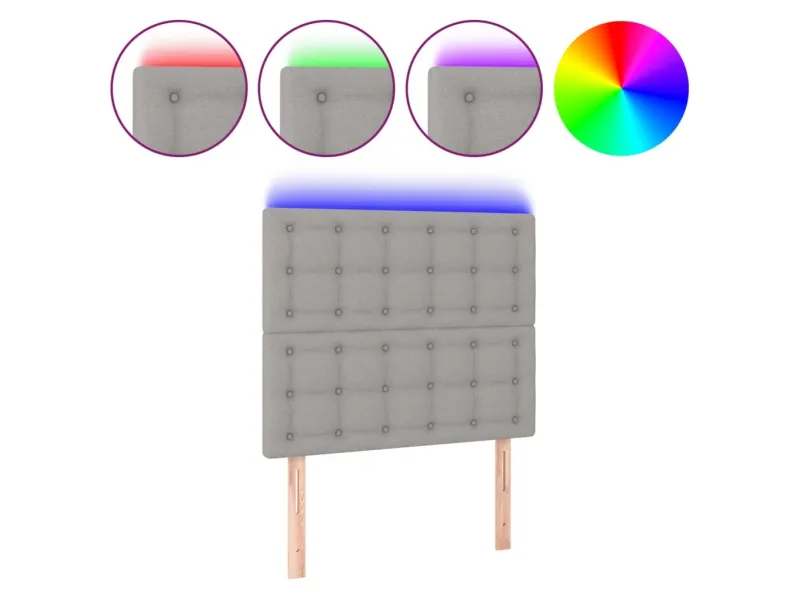 Tête de lit à LED Gris clair 100x5x118/128 cm Tissu