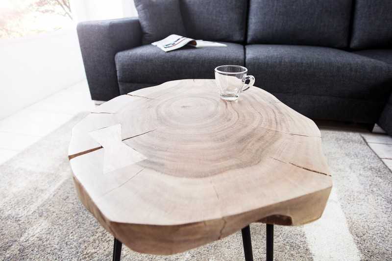 Table d'appoint en bois massif design industriel