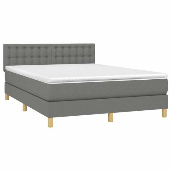 cadre de lit avec matelas Gris foncé 140x200cm Tissu