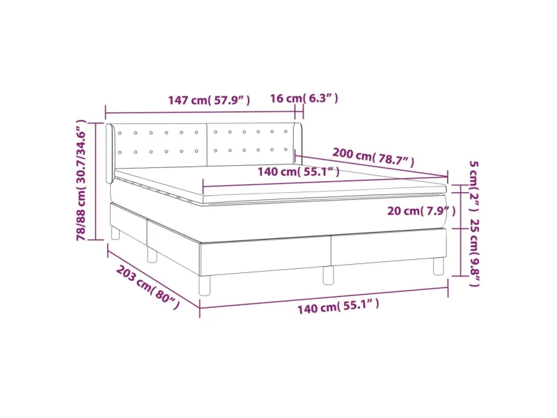 cadre de lit avec matelas Gris foncé 140x200cm Tissu