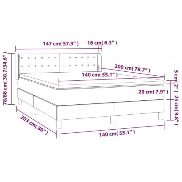 cadre de lit avec matelas Gris foncé 140x200cm Tissu