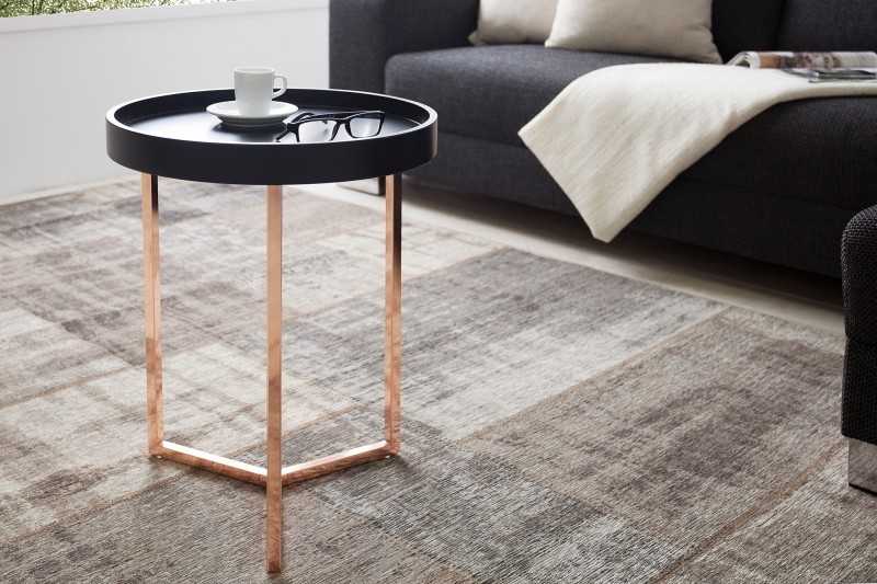 Table d'appoint design en bois noir / métal cuivré