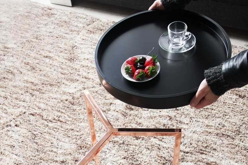 Table d'appoint design en bois noir / métal cuivré