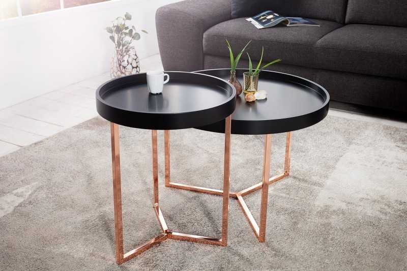 Table d'appoint design en bois noir / métal cuivré