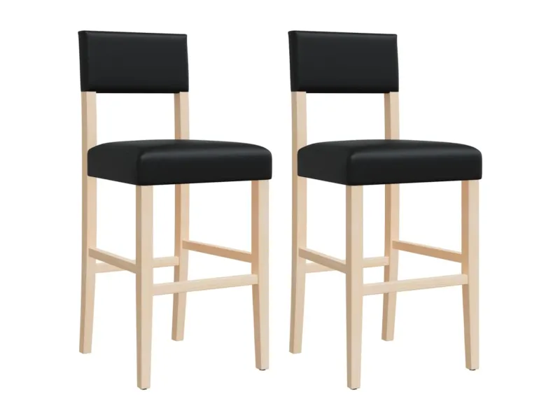 Chaises de bar lot de 2 bois massif d'hévéa et similicuir