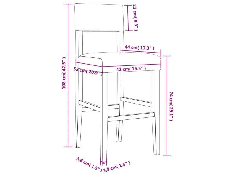 Chaises de bar lot de 2 bois massif d'hévéa et similicuir
