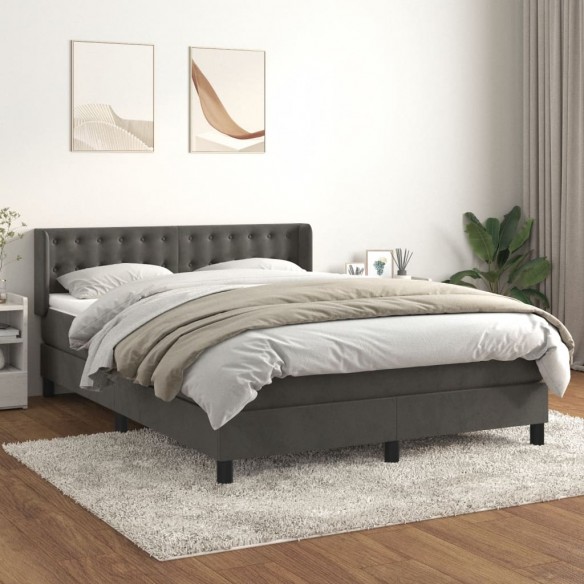 cadre de lit et matelas Gris foncé 140x200cm Velours