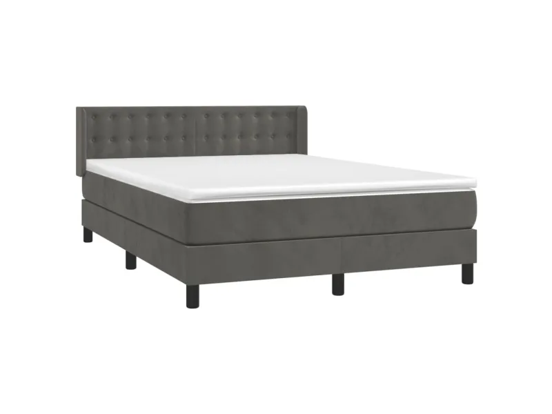 cadre de lit et matelas Gris foncé 140x200cm Velours