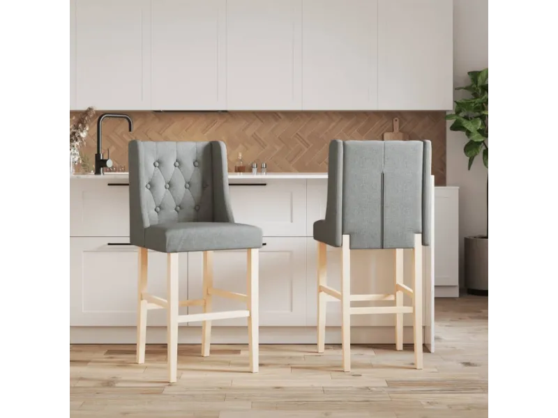 Chaises de bar lot de 2 bois massif d'hévéa et tissu