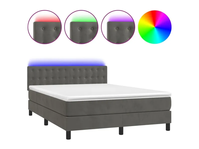 cadre de lit avec matelas LED Gris foncé 140x200 cm