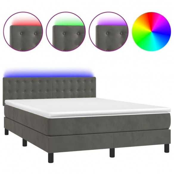 cadre de lit avec matelas LED Gris foncé 140x200 cm
