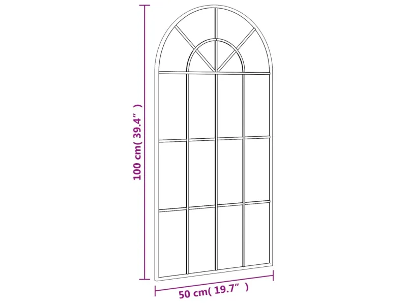 Miroir mural noir 50x100 cm arche fer