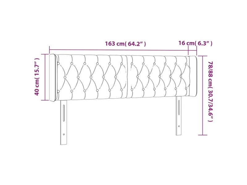 Tête de lit à LED Rose 163x16x78/88 cm Velours