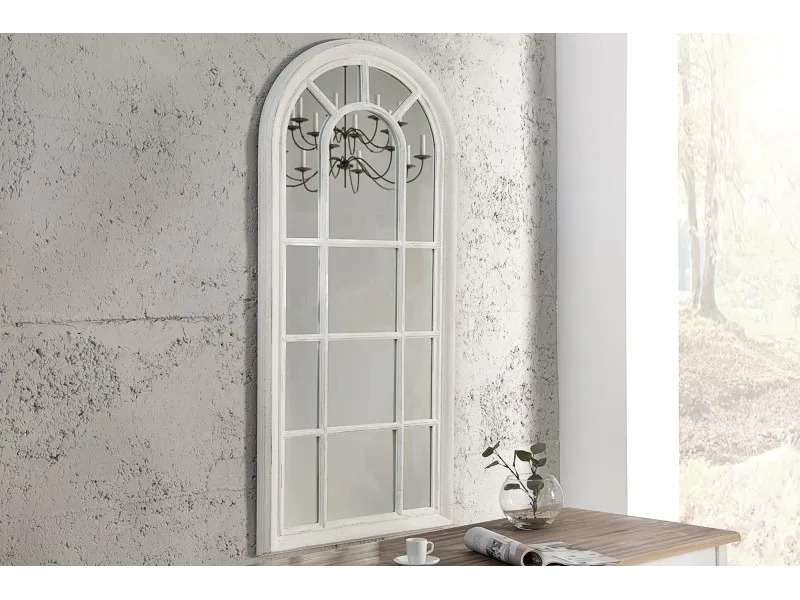 Miroir design Fenêtre avec cadre en bois blanc