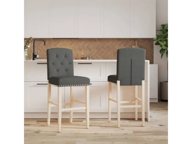 Chaises de bar lot de 2 bois massif d'hévéa et tissu