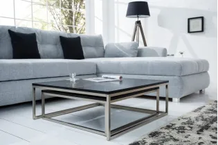 Ensemble de 2 tables basses moderne en MDF coloris noir laqué 2