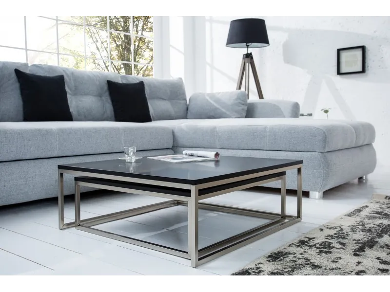 Ensemble de 2 tables basses moderne en MDF coloris noir laqué